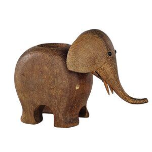 Vintage Enesco Japan Carved Wood Elephant Toothpick Holder Kay Bojesen Era MCM